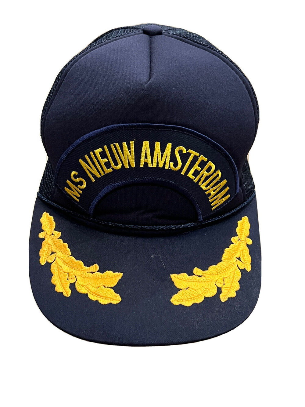 Vintage Mohrs Mens Blue MS Nieuw Amsterdam Adjustable Mesh Snapback Trucker Hat
